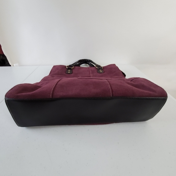 Valerie Stevens Purple Suede Tote Bag Patchwork Double Strap Leather Purse Retro - Picture 4 of 13